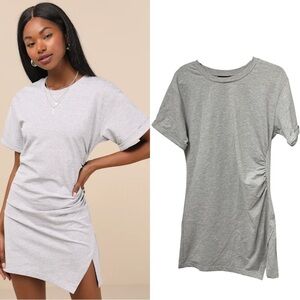 NWT Lulus Effortless Approach Ruched Mini Dress Heather Grey, Size S